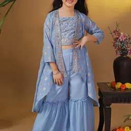 BAESD Girls Floral Embroidered Regular Sequinned Top with Sharara-picture-15