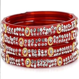 SOMIL Set Of 16 Red Alloy Artificial Stones and Beads Antique Bangles-image-41