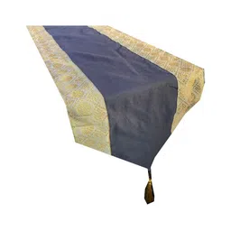 Pink Parrot Blue Ethnic-Motif Jacquard Silk Table Runner With Tassels-44
