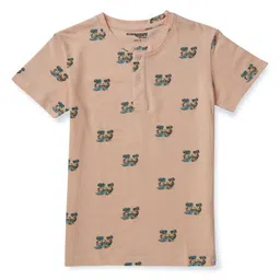 Gini and Jony Boys Conversational Printed Henley Neck Cotton T-shirt-46