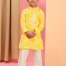 Cutiekins Boys Floral Printed Mandarin Collar Kurta With Pyjama-image-88