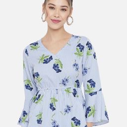 Moda Rapido Women Striped Bell Sleeve Crepe Peplum Top-53