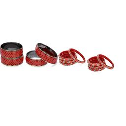 SOMIL Set Of 12 Red Alloy Artificial Stones & Beads Bangles-picture-3