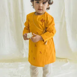 Tiber Taber Boys Ethnic Motifs Embroidered Angrakha Pure Cotton Kurta with Pyjamas-48