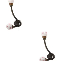IndianShelf White & Pink 2 Pieces Stars Printed Ceramic Wall Hooks-29
