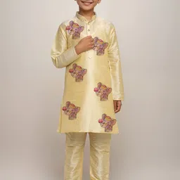 DEVOILER Boys Regular Dupion Silk Kurta with Churidar-picture-12