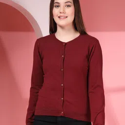 Thirty Threads Women Round Neck Woollen Cardigan-image-99