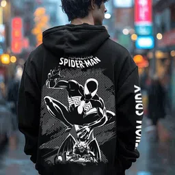 Bewakoof Official Men Marvel Merchandise Black Venomized Graphic Printed Oversized Hoodie-picture-10