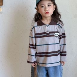 LULU & SKY Girls Striped Polo Collar Extended Sleeves Applique T-shirt-image-71