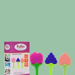 Kritiu Set Of 3 Textured Fruit Shaped Silicone Stand Teether-0