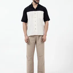 Inkriti Men Classic Cuban Collar Colourblocked Cotton Relaxed Fit Formal Shirt-image-5