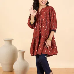Stylo Bug Girls Geometric Printed A-Line Kurta with Trousers-image-79