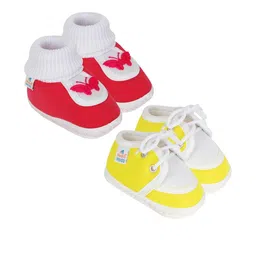 NESKA MODA Kids-Unisex Yellow Cotton Booties-picture-46