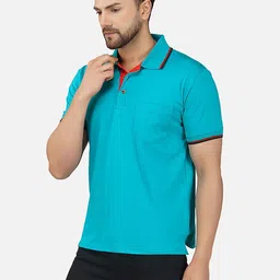 ALARM Men Solid Polo Collar Cotton Slim Fit T-shirt-41