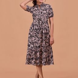 Fashfun Cotton Floral Printed Puff Sleeve Fit & Flare Midi Dress-image-91