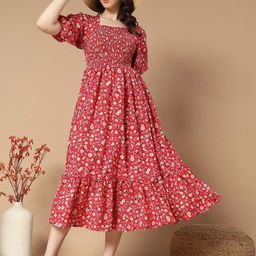 Jash Creation Women Abstract Print Puff Sleeve Crepe Fit & Flare Maxi Dress-image-68