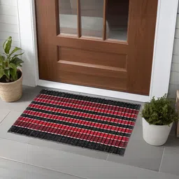 Kuber Industries Red & Blue 6 Pieces AntiSlip Cotton Doormats-97