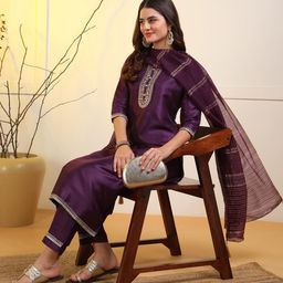 NEW ETHNIC 4 YOU Women Silk Blend Embroidered Kurta Sets-image-75