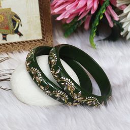 TAJ BRIDAL STORE Set Of 2 Kundan-Studded Bangles-image-88