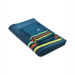 United Colors of Benetton Blue & Yellow 3 Pieces Striped Pure Cotton 450 GSM Towel Set-picture-12
