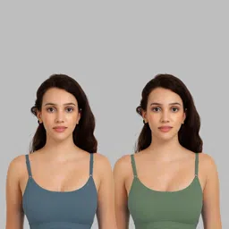 Women Cotton Dark Green,Green Non Padded Non-Wired Lingerie Bra Sport wear Gym Crop Tank Top-picture-12