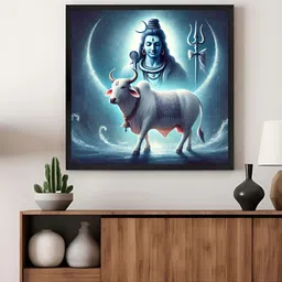 999Store Blue & White Shiva With Nandi Religious Canvas Wall Art-image-35