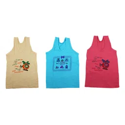 NEW TRINATH HOSIERY Kids Pack Of 3 Printed Cotton Basic Vests KBV-01-46