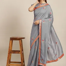 RAJGRANTH Ethnic Motifs Embroidered Pure Georgette Saree-image-10