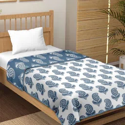 tundwal's Blue & White Floral Printed AC Room 210 GSM Cotton Double Bed Dohar-picture-2