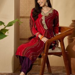KALINI Women Bandhani Embroidered V-Neck Kurta-image-56