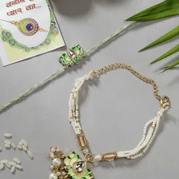 Anouk Set of 2 Kundan-Studded Lotus Shape Rakhis With Greeting Card Roli Chawal-4