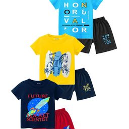 Tik Tok WEARS Boys Pack Of 3 Graphic Printed Pure Cotton T-shirt With Shorts-image-44