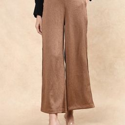 RAREISM Women Tailored Loose Fit High-Rise Cotton Wide Leg Trousers-image-97