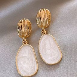 DressBerry Gold-Plated Artificial Stones Studded Enamelled Contemporary Drop Earrings-10
