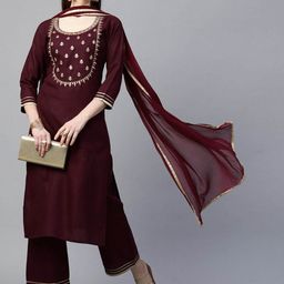 Anni Designer Women Floral Embroidered Regular Kurta with Trousers & With Dupatta-image-7