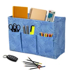 Kuber Industries Blue & White Printed 3 Compartment Stationary Organizer-11