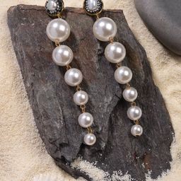 VESTIDO MODAS Gold-Plated Pearls Beaded Contemporary Drop Earrings-image-5