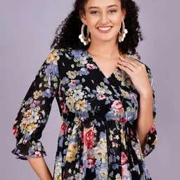 HIGHLIGHT FASHION EXPORT Print Flutter Sleeve Georgette Top image 1