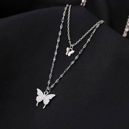COOLWOOL Women Silver-Plated Butterfly Necklace With Chain-image-88