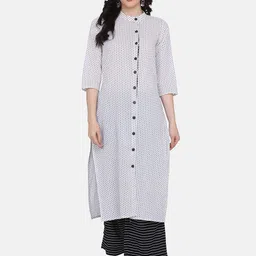 Fourleaf Polka Dot Printed Mandarin Collar Pure Cotton Kurta With Palazzos-picture-3