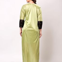 NIGHT KEYS Green Satin Maxi Solid Nightdress-image-79