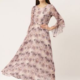 DressBerry Floral Print Puff Sleeve Georgette A-Line Maxi Dress-image-57
