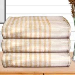 Athom Living Yellow & White 3 Pieces Striped Cotton 210 GSM Bath Towels-picture-26
