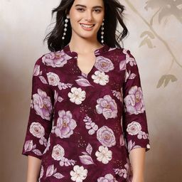 Anouk Rustic Floral Print Mandarin Collar Top-picture-40