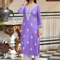 URMIR FASHION Women Ethnic Motifs Embroidered Regular Thread Work Kurta with Trousers-picture-42
