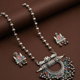 Anvik Silver-Plated Stone-Studded & Beaded Jewellery Set-20