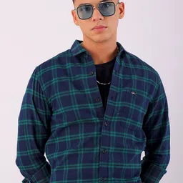 The Indian Garage Co Men Slim Fit Tartan Checks Opaque Checked Casual Shirt-image-100