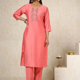 Soch Floral Embroidered Beads and Stones Straight Kurta With Trousers-picture-1