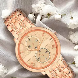 JUST LIKE Women Textured Bracelet Style Straps Analogue Watch 241 rose gold-image-46