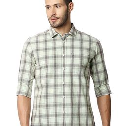 Basics Men Relaxed Fit Spread Collar Checked Cotton Casual Shirt-picture-19